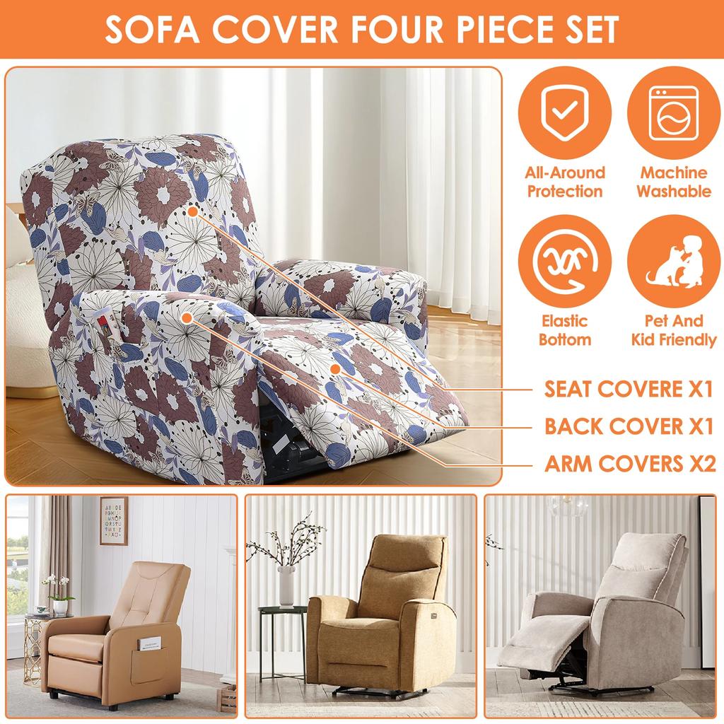 Stretch Recliner Sofa Covers Printed Reclining Armchair Cover Chair Slipcovers for Living Room Furniture Protector