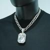 Collana Pendente Hip Hop da Uomo con Pietra Preziosa Colorata Quadrata e Catena Cubana Interamente Diamantata - Gioielli Unisex