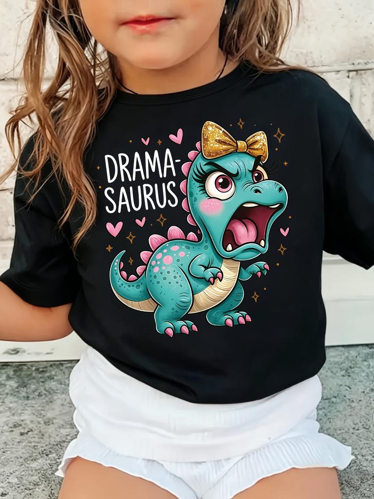 Drama Saurus Niedlicher Dinosaurier Mit Schleife Herz Grafikdruck T-Shirt Familienpassend Jungen Mädchen Kinder Kurzarm Tägliche T-Shirts