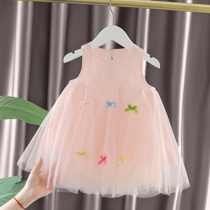 Kids Dresses For Girls Pink Lace Sweet Princess Girls Mesh Dress Summer Children's Sleeveless Party Dresses For Baby Sundress