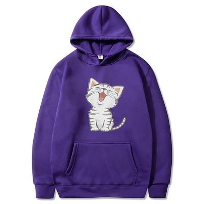 Autumn Winter Solid Color Cat Classic Hoodie Men's Daily Casual Harajuku Hoodie Y2K Street Wear Warm Hoodie