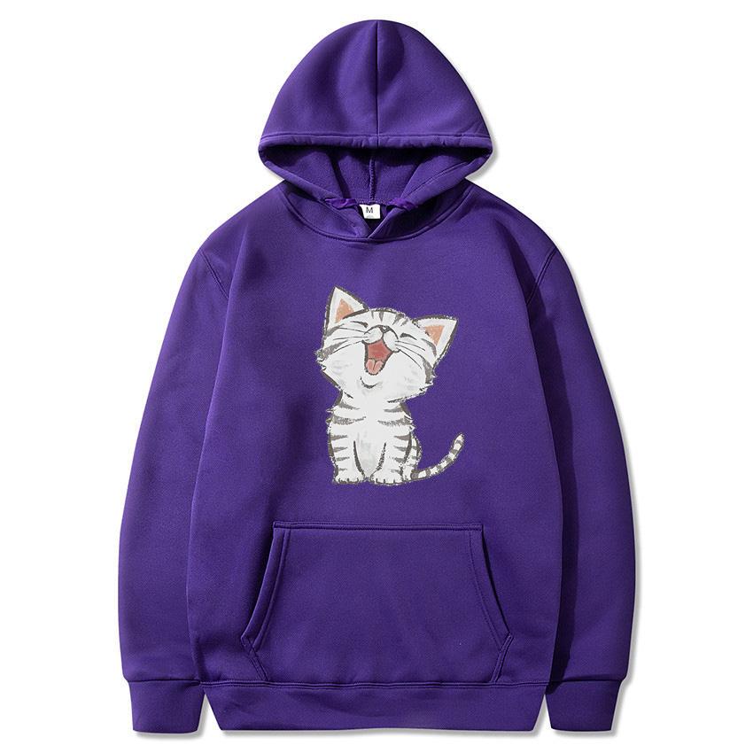 Autumn Winter Solid Color Cat Classic Hoodie Men's Daily Casual Harajuku Hoodie Y2K Street Wear Warm Hoodie
