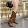 Ladies rivet high heels boots Outdoor walking shoes Winter Woman Fashion Back Zippers Long Booties Ladies Thick Sole Shoes