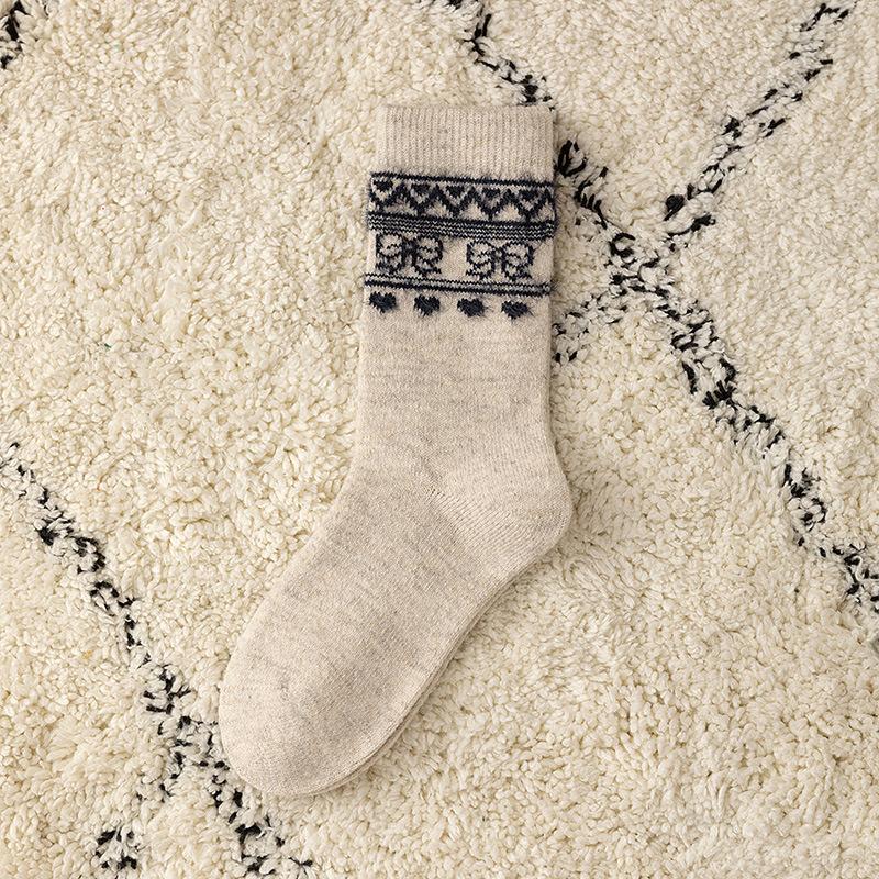 Mittellanges Röhrengarn mit Federn, farblich passende Wollsocken im Retro-Stil mit Schleife, für Zuhause und Freizeit, wärmespeichernd, verdickt, Thermosocken