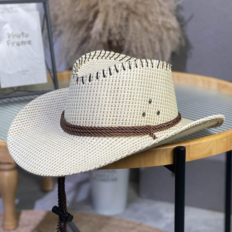 Big Eaves Jazz Straw Hat Women's Summer Outdoor Travel Sunscreen Shade Mountaineering Hat Fashion Western Cowboy Hat Men's