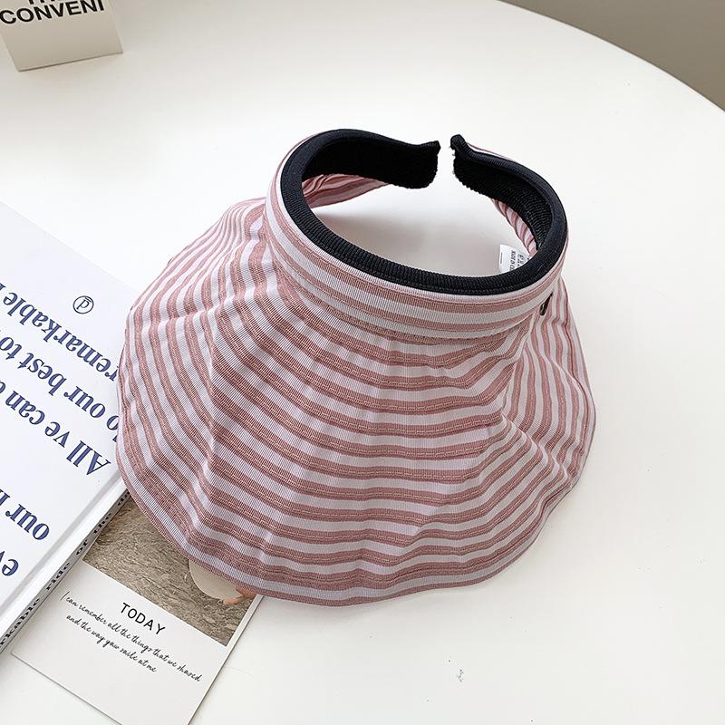 Fashion Hat Female Summer Fashion Versatile Topless Sun Hat Summer Black and White Stripes Cycling Sunscreen Foldable Hollow Top Hat Tide