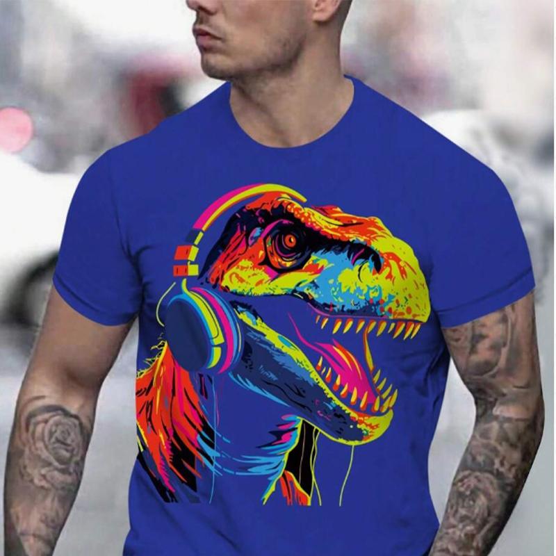 

Новая летняя мужская модная футболка с креативным мультяшным 3D принтом динозавра, мужская футболка, топ 8XL темно-синий