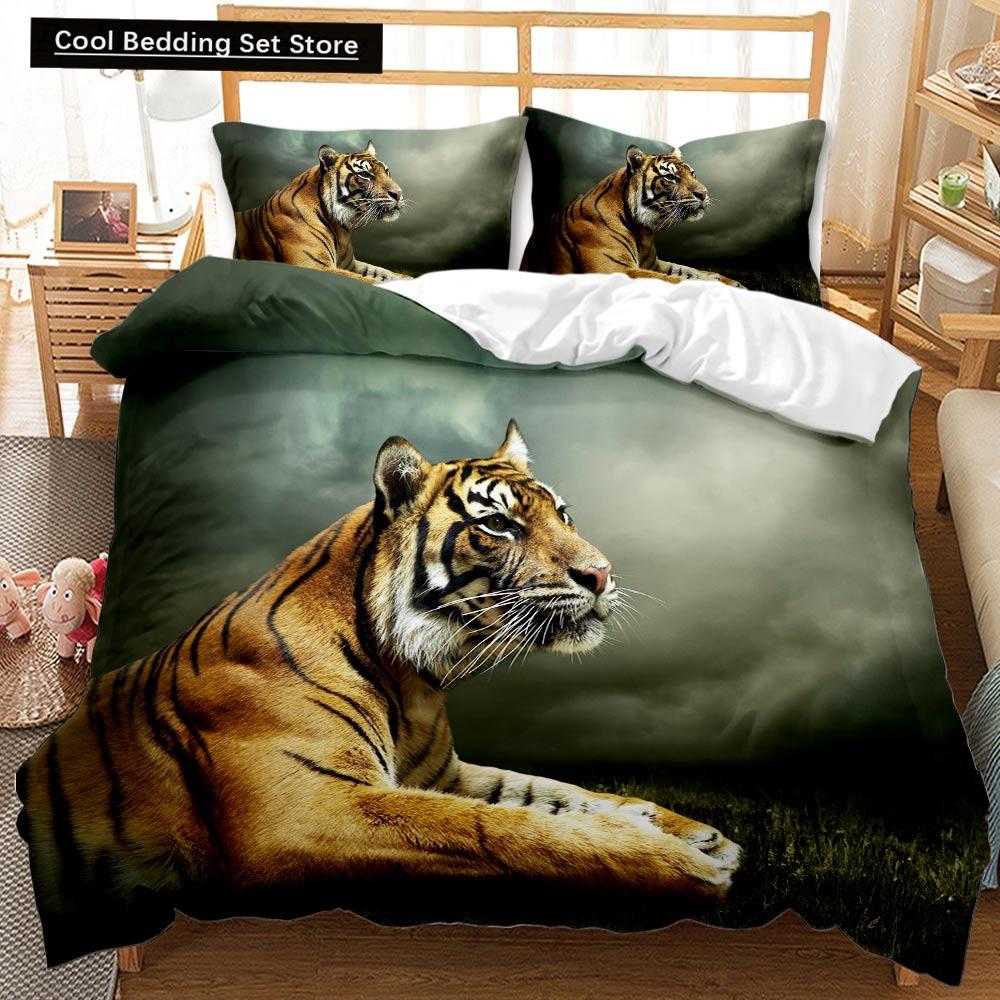 3D Tiger Duvet Cover Soft Comforter Cover Animal Bedding Set Tiger Pattern Quilt Cover for Bedroom Decor 2/3Pcs King Queen Size