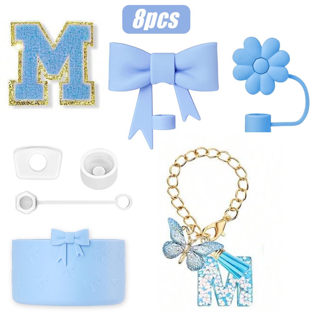 8-teiliges Tassenzubehör-Set für Stanley Cup 30oz 40oz, A-Z Initialen Dekorationen, inklusive Silikon-Strohhalmkappe, Aufkleber