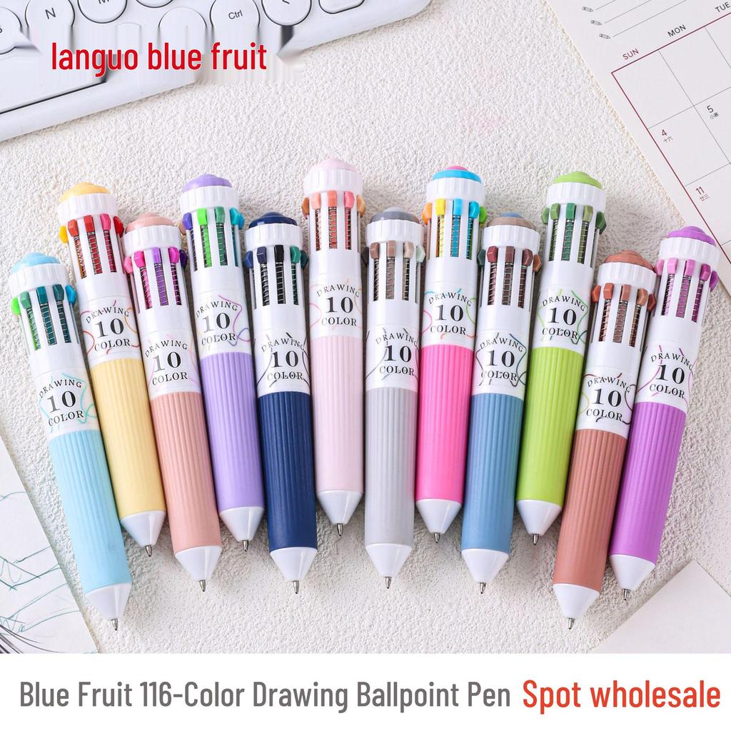 Blue Fruit 10-Color Stackable Ballpoint Pen for Kids' Art & Journaling - Multi-Color Press-Type Student Drawing Pen