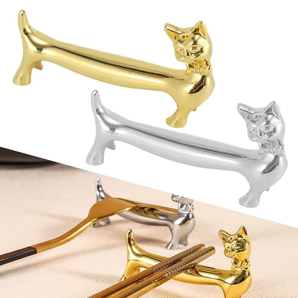 1Pcs Zinc Alloy Chopsticks Rack Cat Design Fork Storage Holder Art Craft Table Decoration