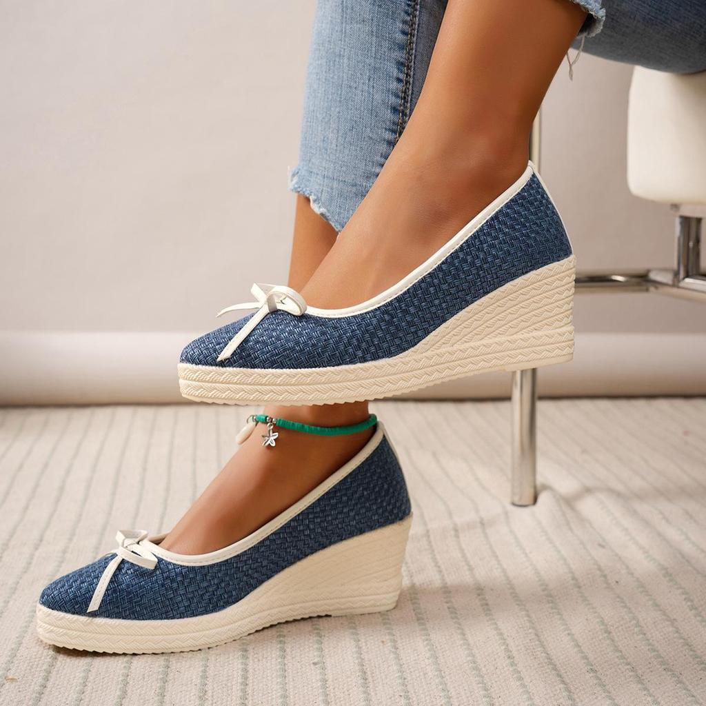 French Xiaoxiangfeng High Heels Women's Wedge Heel Temperament Bow Pointed Single Shoes
