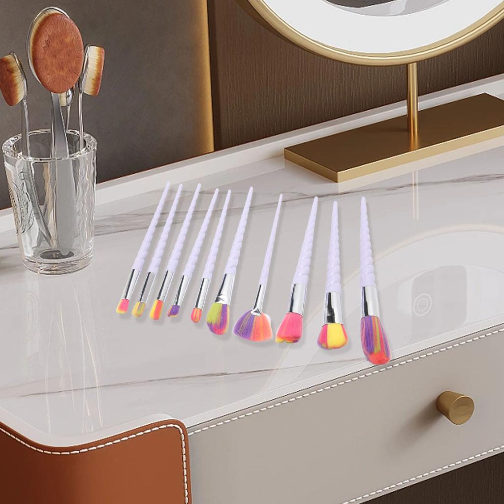 Makeup Brush Set Soft Colorful Bristles Portable Cosmetic Brush Kit for Loose Powder Eyeshadow Blush 10pcs