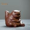 Adorable Ceramic Tea Pet Angry Cat Figurine Design Fine Workmanship Tea Table Desk Tearoom Home Decoration Ornament