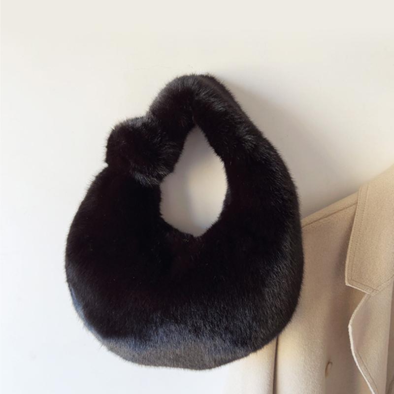 Winter Women's Plush Half Mo Fur Handbag Small Wrist Clutch Fashi Short Handle Phe Bag Coin Purse Ladies Fashi Accessory