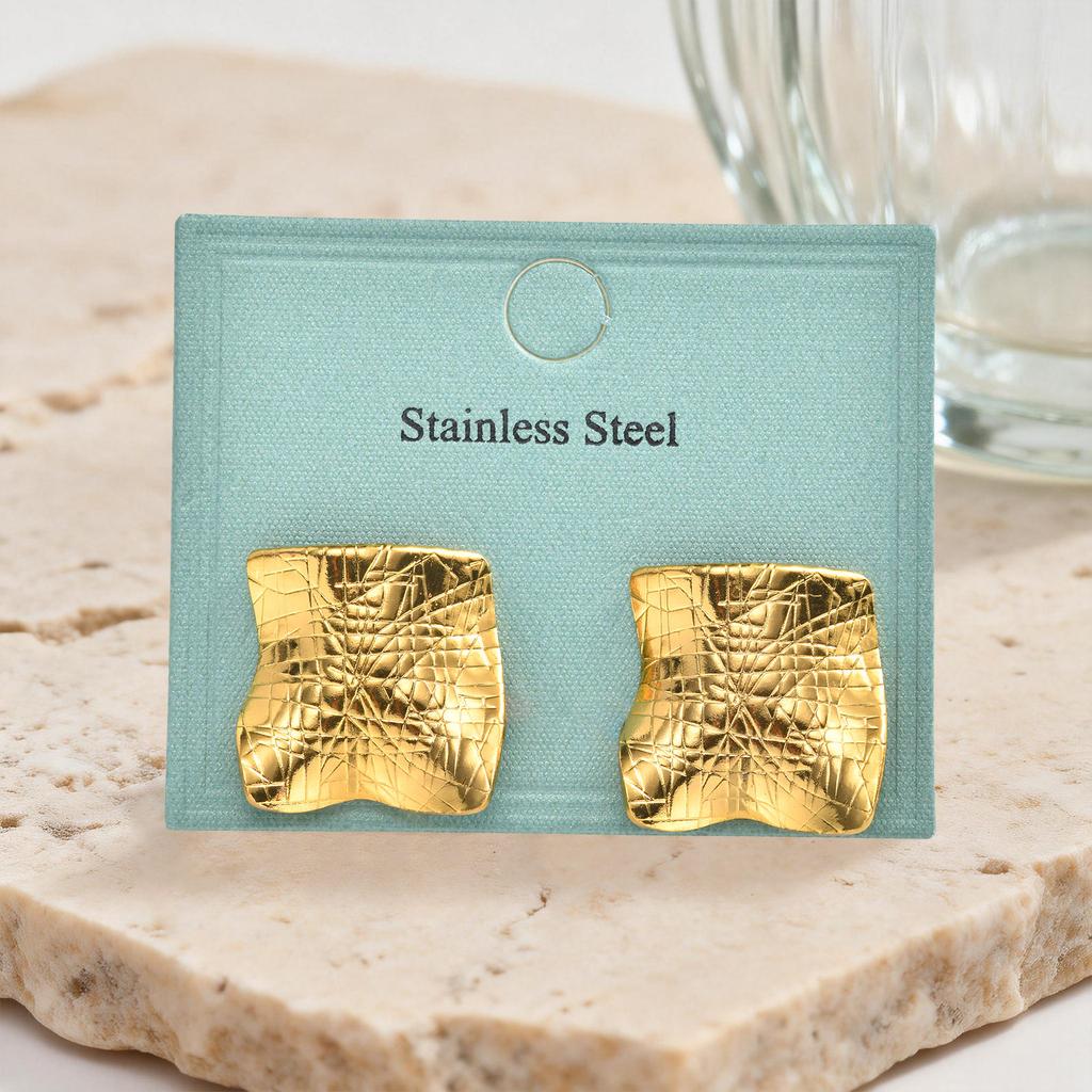 Geometry Texture Earring for Women Studs, Exaggerated Square Gold Color Earring, Statement Jewelry Wholesale