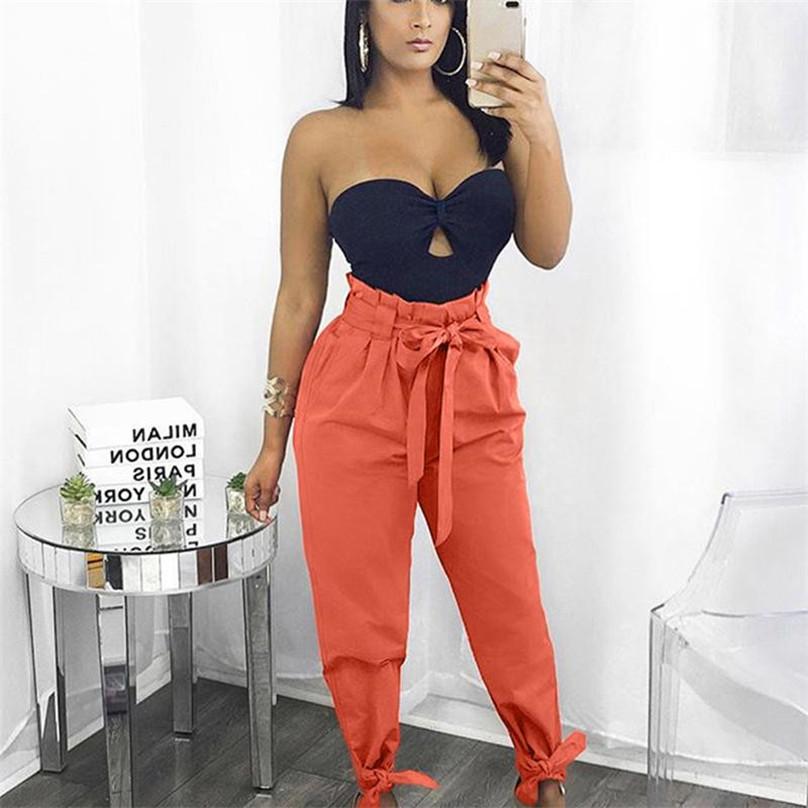 Women Long Harem Pants Comfy Elastic High Waisted OL Style Pencil Trousers 4 Colors