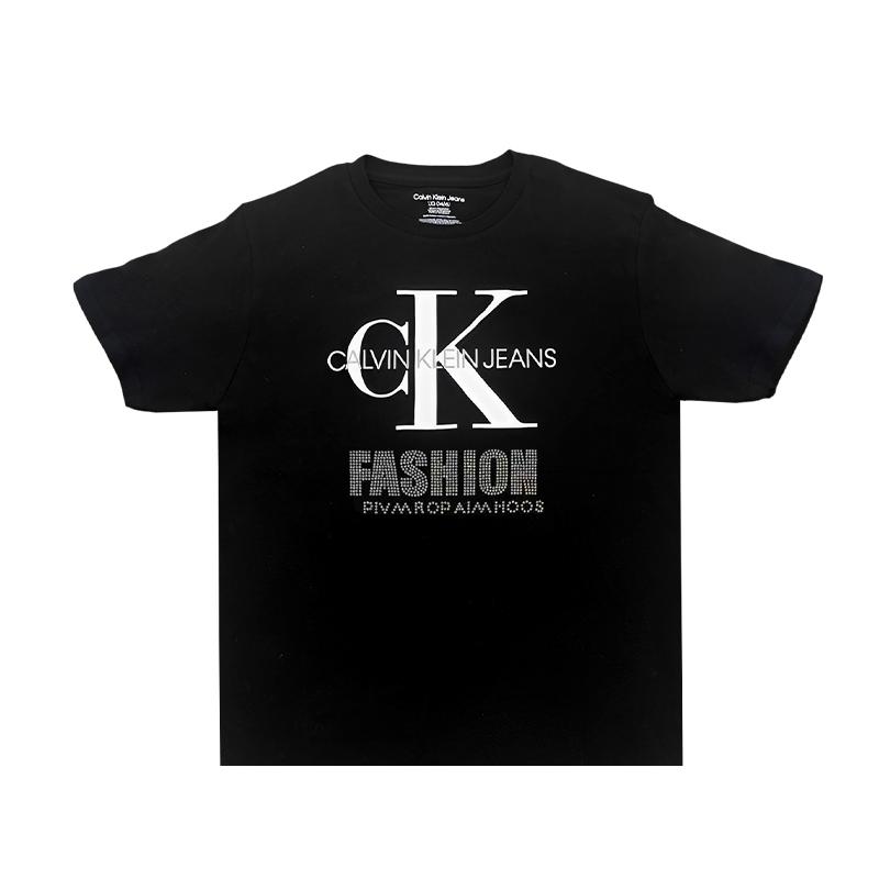 Calvin Klein Customizable  Angel Rhinestone Letter Pattern Round Neck Loose Hoodie Short Sleeve T-Shirt Unisex T-Shirt 35H6422401(TEAM702-B9)
