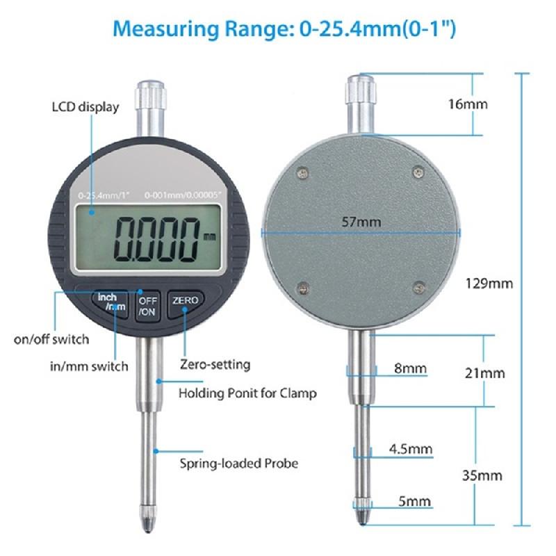 UYANGG IP54 waterproof digital indicator 0-12.7mm 0.01mm 0.001mm "Electronic Micrometer Metric Inch Dial Indicator Gauge