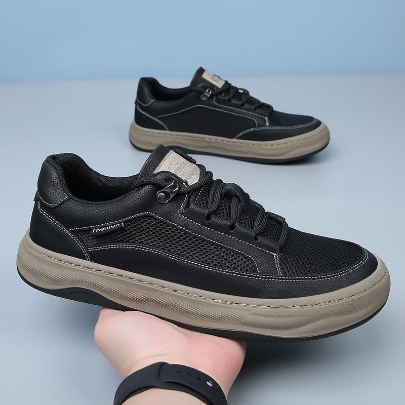 summer new men's shoes leather mesh board shoes men's breathable platform sports casual shoes men's white shoes