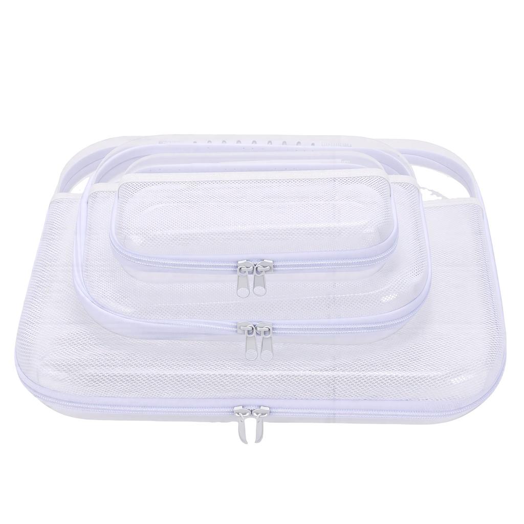 3pcs Transparent Makeup Bag with Handle Water Proof Clear Hard Shell Case for Travel White