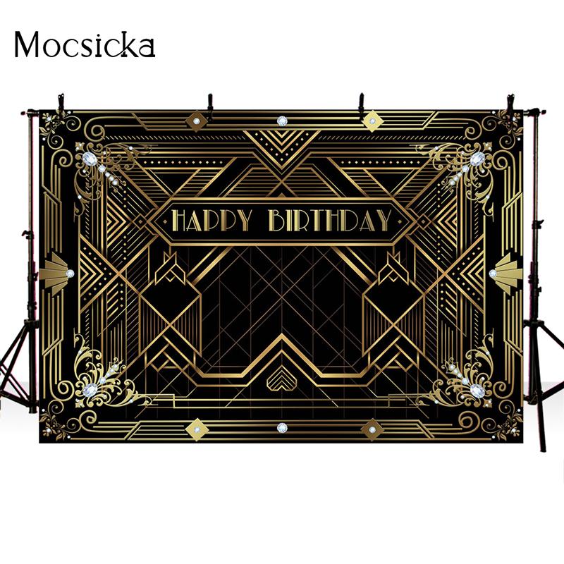 Great Gatsby Theme Birthday Party Photography Background Black Golden Line Customize Decor Backdrops Banner