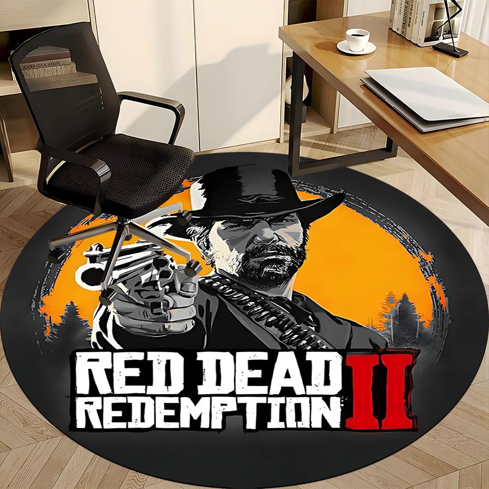 1pc Red Dead Redemption II Office Round Area Rug, Indoor Mat Suitable For Office,Bedroom Living Room Home Decor, Room Deco a0926037