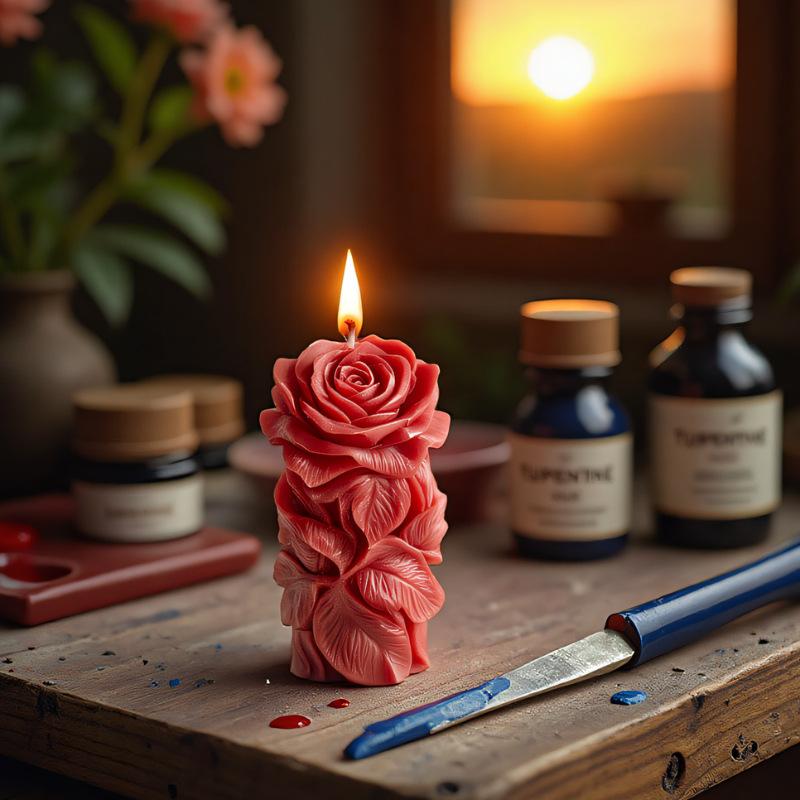 Rose Candle Silicone Mold Flower Pillar Candle Mold Aromatherapy Gypsum Handmade Crafts Gifts Wedding Ornament Home Decor