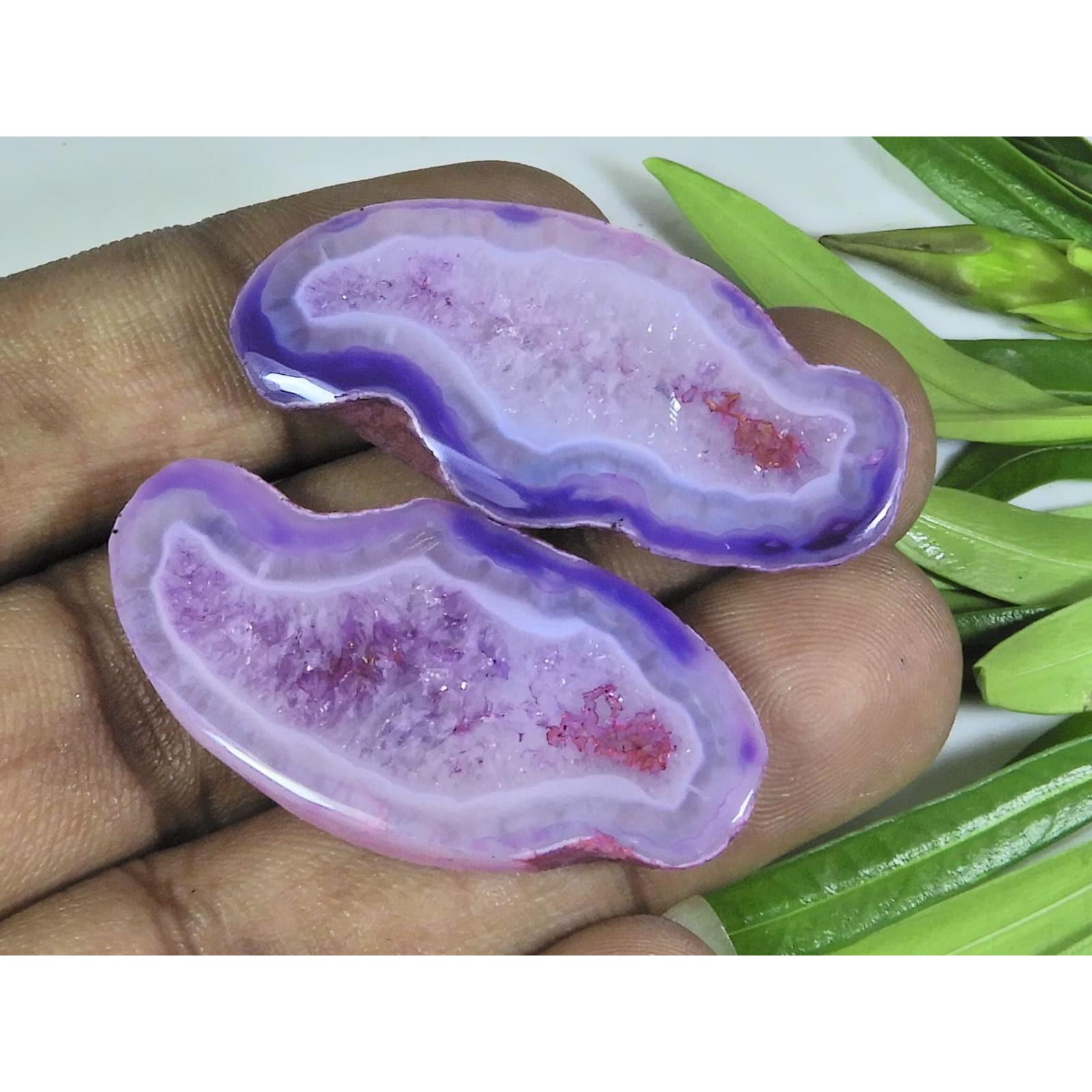 

77Cts. Dyed Slice Druzy Agate Matched Pair Fancy Cabochon Loose Gemstone A-36