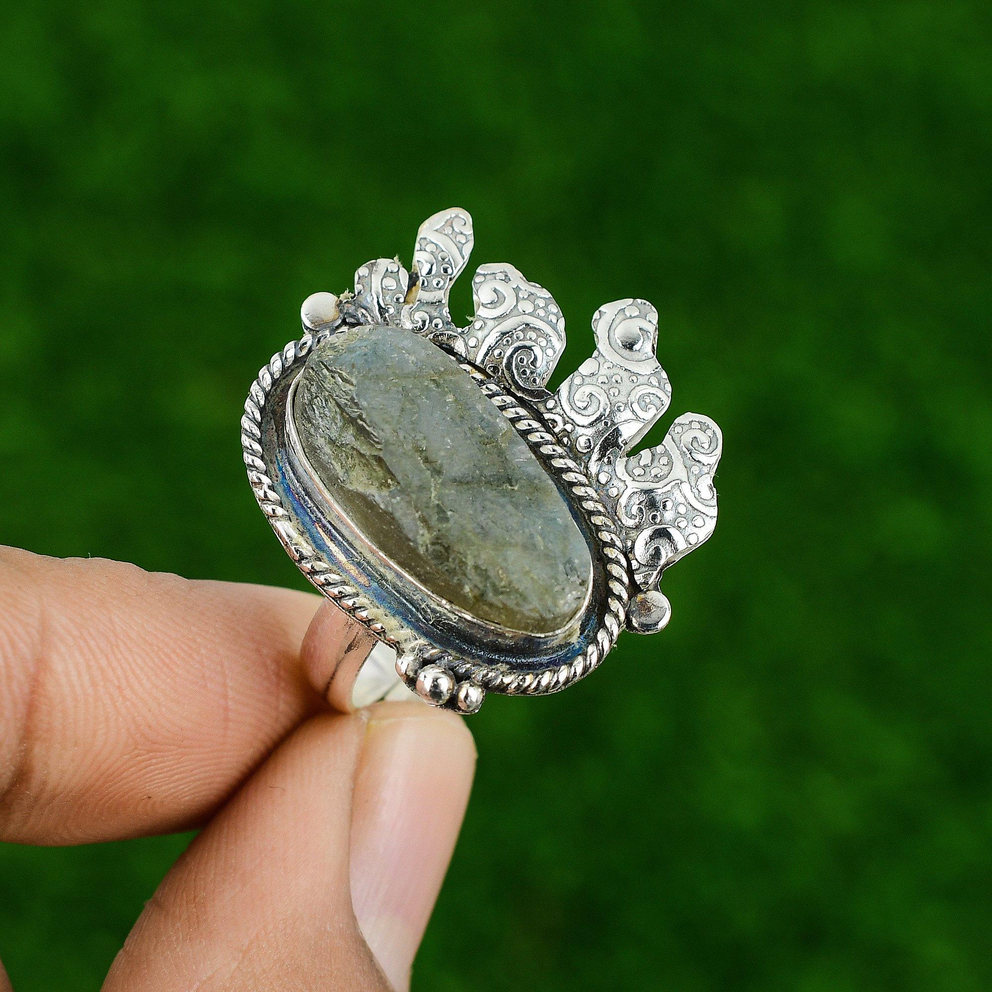 

Натуральный Лабрадорит Необработанный Драгоценный Камень Кольцо Обещание Регулируемое Серебро 925 пробы Для Женщин Adjustable