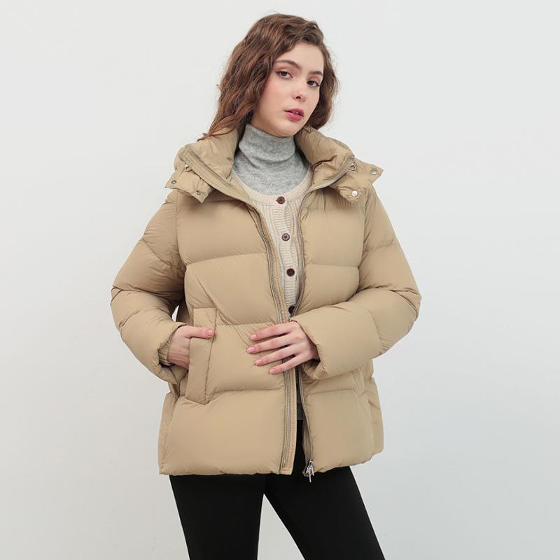 Premium sense 90 white duck down jacket women's short 2024 winter large thickened fashion hooded meat cover bread jacket