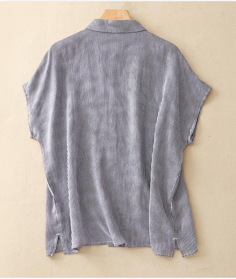 Summer Simple Cotton Linen Short Sleeve Striped Women's Shirt Loose Tops Female Blouses