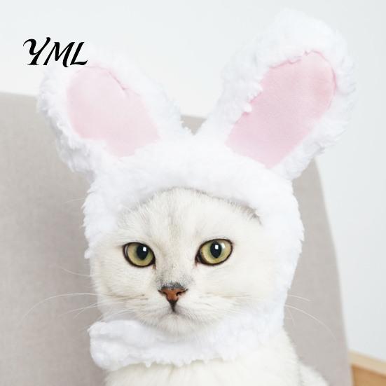 Fleece Tierohren Mütze Hasenohren Katzenhut, Niedliche Haustier Weiche Plüschmütze Bequeme Foto Requisite mit Hase für Katzen Kleine Hunde Party Kostüm Lustige Fotos