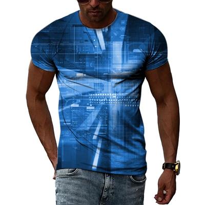 Yakışıklı Erkek Teknoloji Elemanı Desen 3D Tişört Hip-Hop Tarzı Rahat Yuvarlak Boyun Üstleri Trendy Sokak Kişilik Giyim