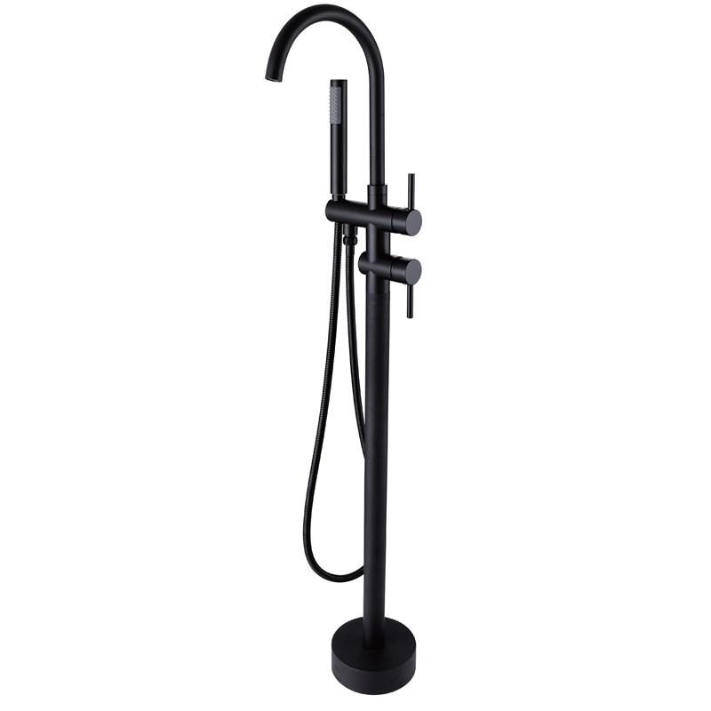 Luxurious Wholesale Matt Black High Rise Round Spout Bath Mixer Tap Floor Mounted Bathtub Filler Shower Roman Tub Faucet Set