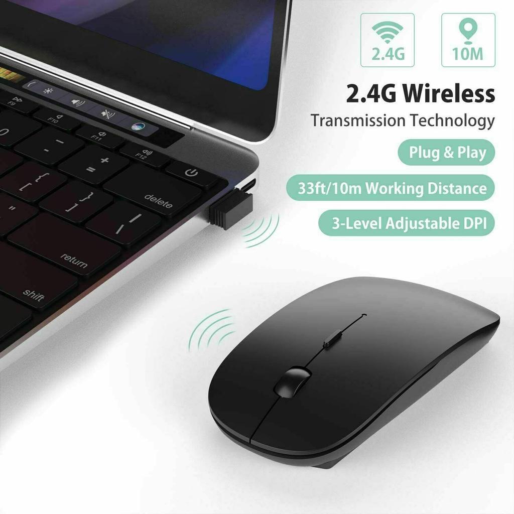 Schlanke kabellose Maus, 2,4 GHz, optische Mäuse, 1600 DPI, Gamer-Büro, leise Maus, ergonomisches Design, Mäuse mit USB-Empfänger für PC und Laptop
