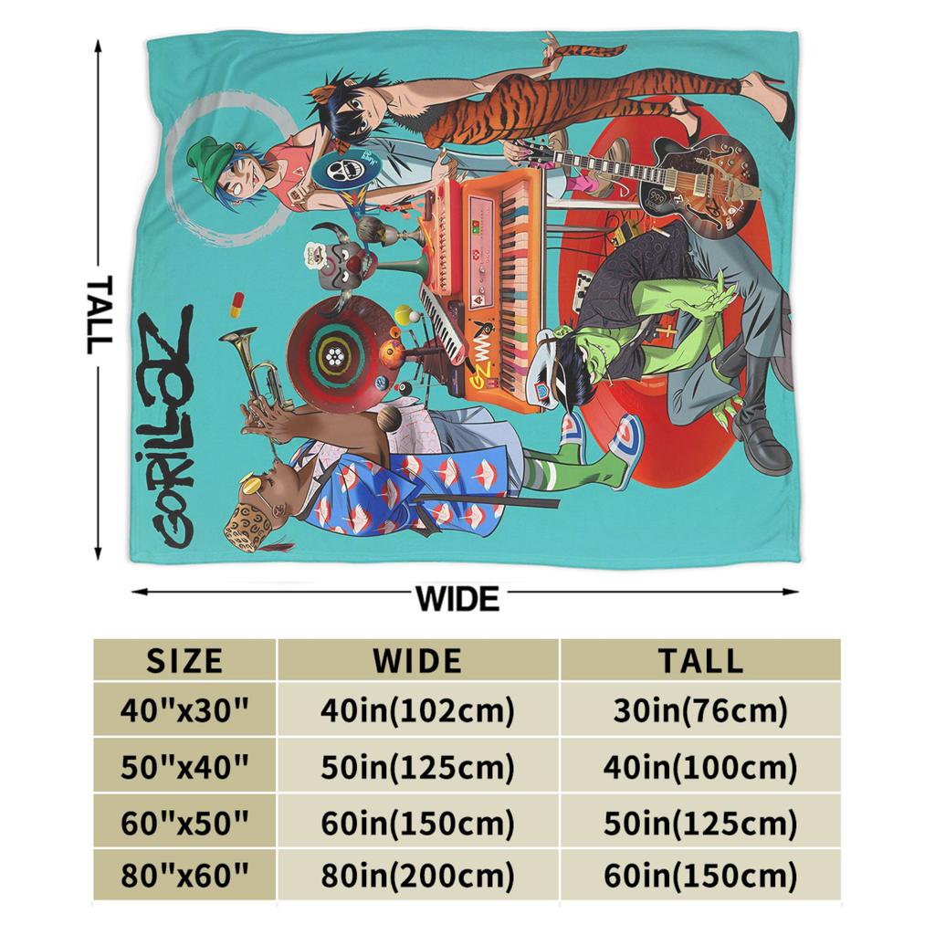 Music Band Gorillaz Punk Rock Warm Soft Blanket Travel Plush Throw Blanket Fluffy Bedroom Flannel Bedspread Sofa Bed Cover