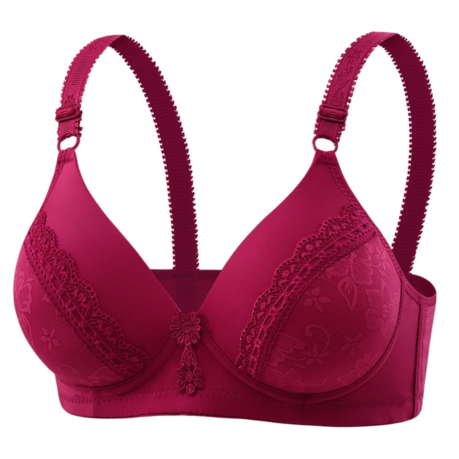 

Women s Deep V Neck Bra Lace Trim Adjustable Straps Underwire Support Comfortable Fit Lightweight Design Seamless Construction 36 винный