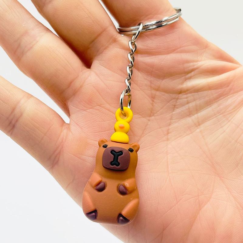 Klíčenka Kawaii Capybara Kreslený 3D přívěsek na klíče se zvířátky PVC držák na klíče taška přívěsek batoh závěsná dekorace pár dárků