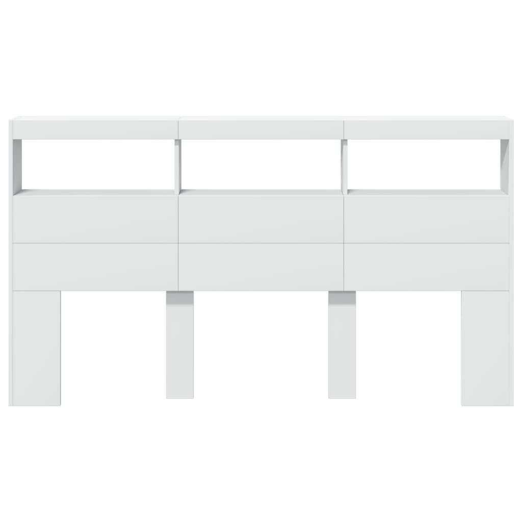 LED Headboard with Shelves White 180 x 17 x 102 cm