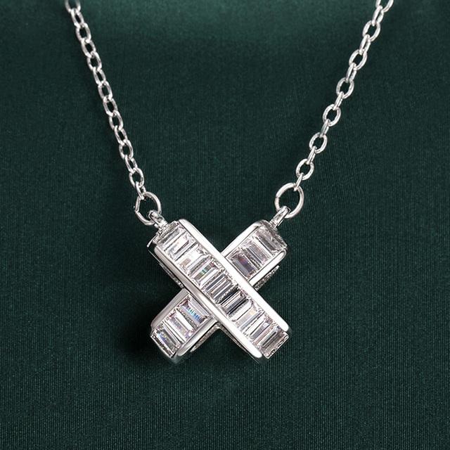 

X-образное ожерелье с подвеской для женщин, полный циркон, серебряный цвет, модные женские аксессуары, модные ювелирные изделия 45cm