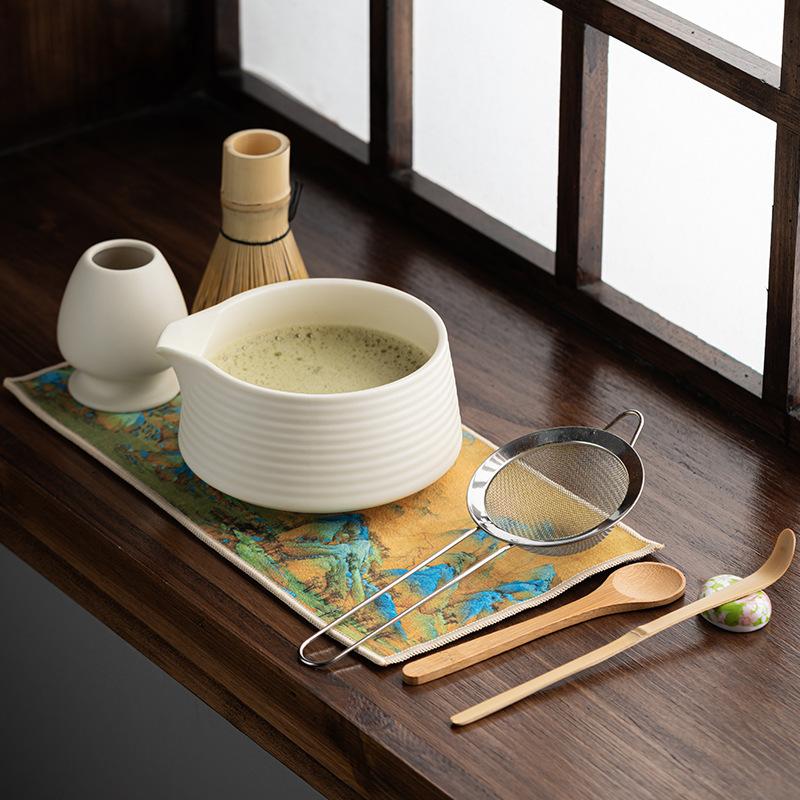 8 st Matcha-set med rosa matchaskål, matcha-vispset, keramisk chasen-hållare, whiskysked för te, presentförpackning, matcha-kit för teälskare
