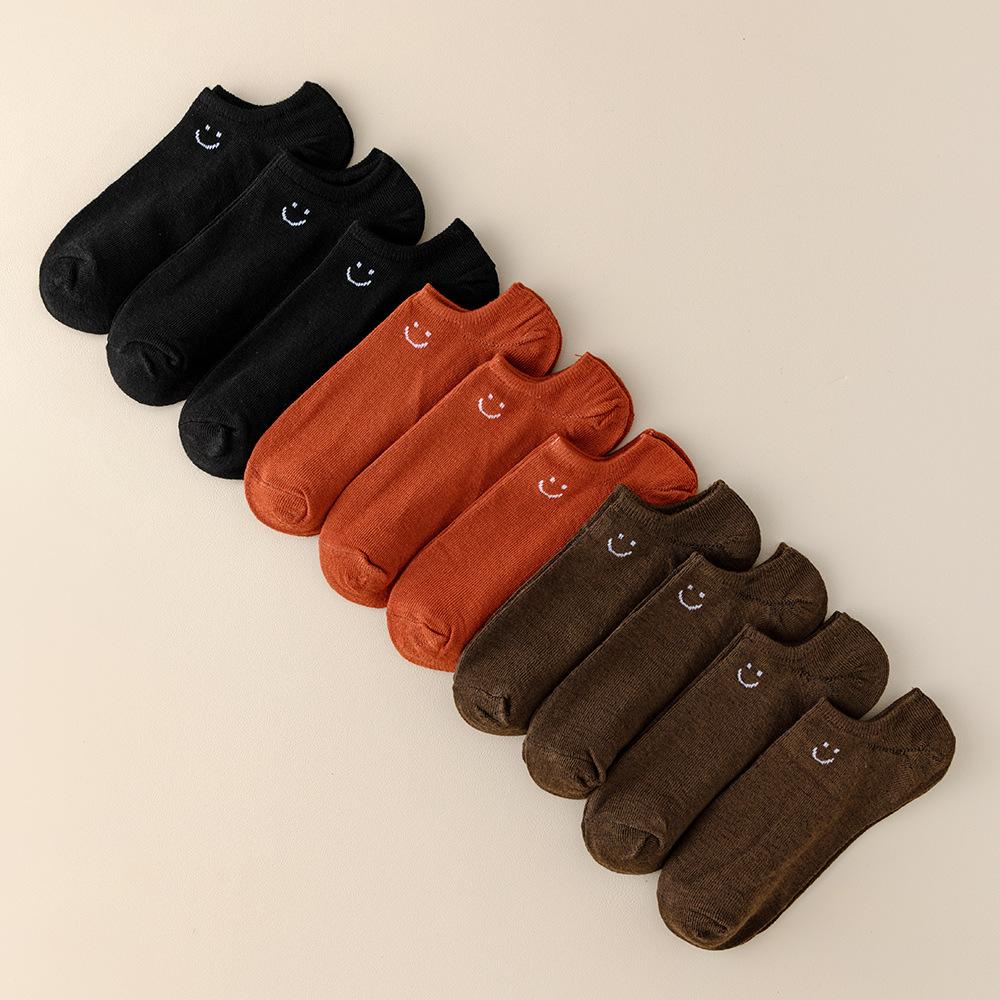 5  Pairs Large Size Smile Short Tube Socks Women's Sports Socks Spring and Summer Breathable Rainbow Color Men's and Women's Boat Socks