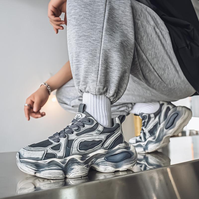 2025 men's shoes four seasons new low-top fly-woven breathable casual fashion platform men's sports trend dad shoes