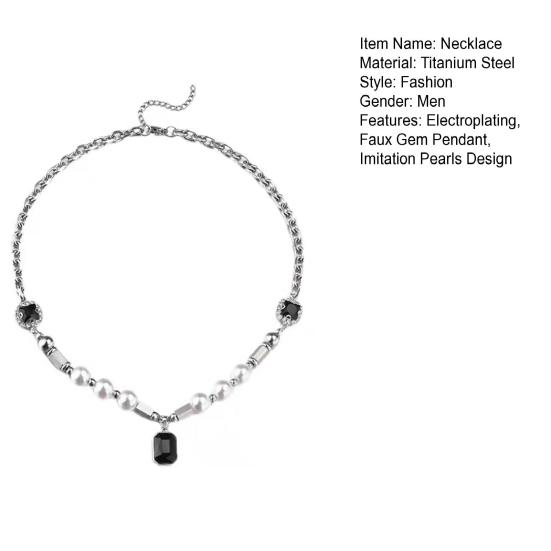 Herren Halskette Punk Hip-Hop Imitationsperlen Verstellbar Galvanisierung Dekoration Geschenk Männlich Faux Edelstein Anhänger Halskette Schlüsselbeinkette für Club