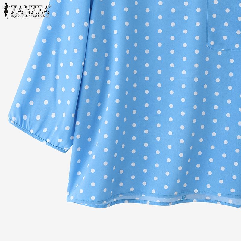 ZANZEA Women Casual Round Neck 3/4 Sleeve Polka Dot Print Loose Blouse