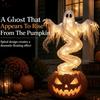 Spooky Desk Sculpture for Home Ghost Pumpkin Yard Lamp, Halloween Resin Figurine with Warm LED Light, Decorations Swirling On Base, Tabletop