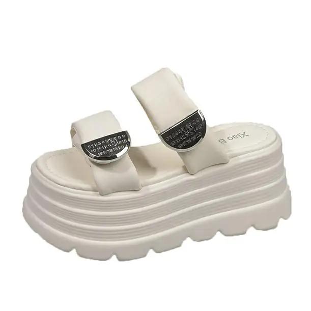 Fashion 8CM New Platform Slippers Women Summer Anti-slip High Heels Leather Chunky Sandals Casual Peep Toe Flip-flops Beach Wedge Shoes