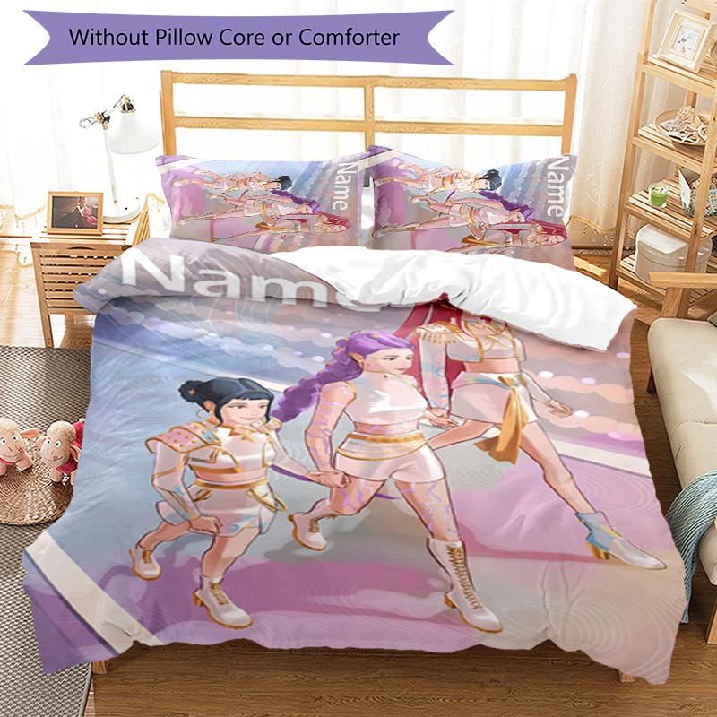 3pcs KPop Demon Hunters6 Cover Set - Personalized Name, HD Printed Bedding with 1 Cover and 2 Pillowcases - Perfect for Home Decor, Easy Care