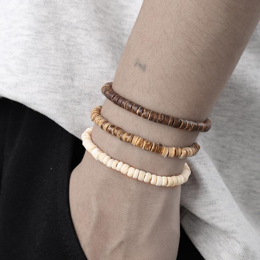 Handgefertigte Geometrische Kokosnussschalen-Perlenarmbänder für Männer und Frauen mit mehrlagigem Design